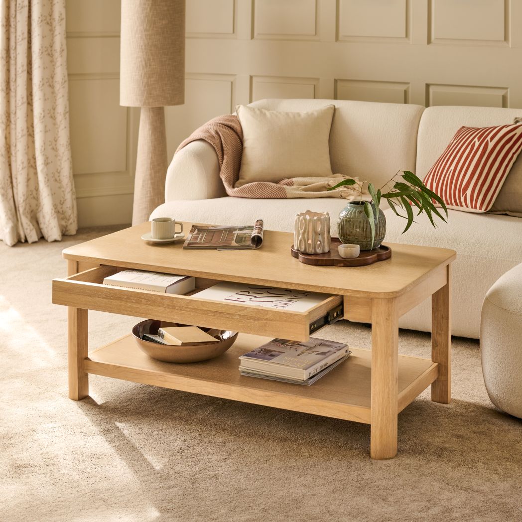 Noah Whitewash Oak Rectangular Coffee Table - Laura James