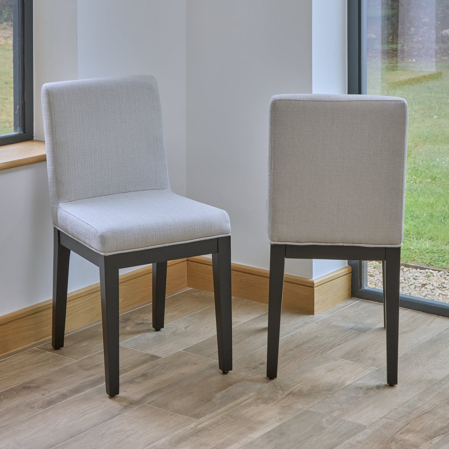 Nolan Fawn Linen Dining Chairs - Set of 2 - Black Oak Legs - Laura James