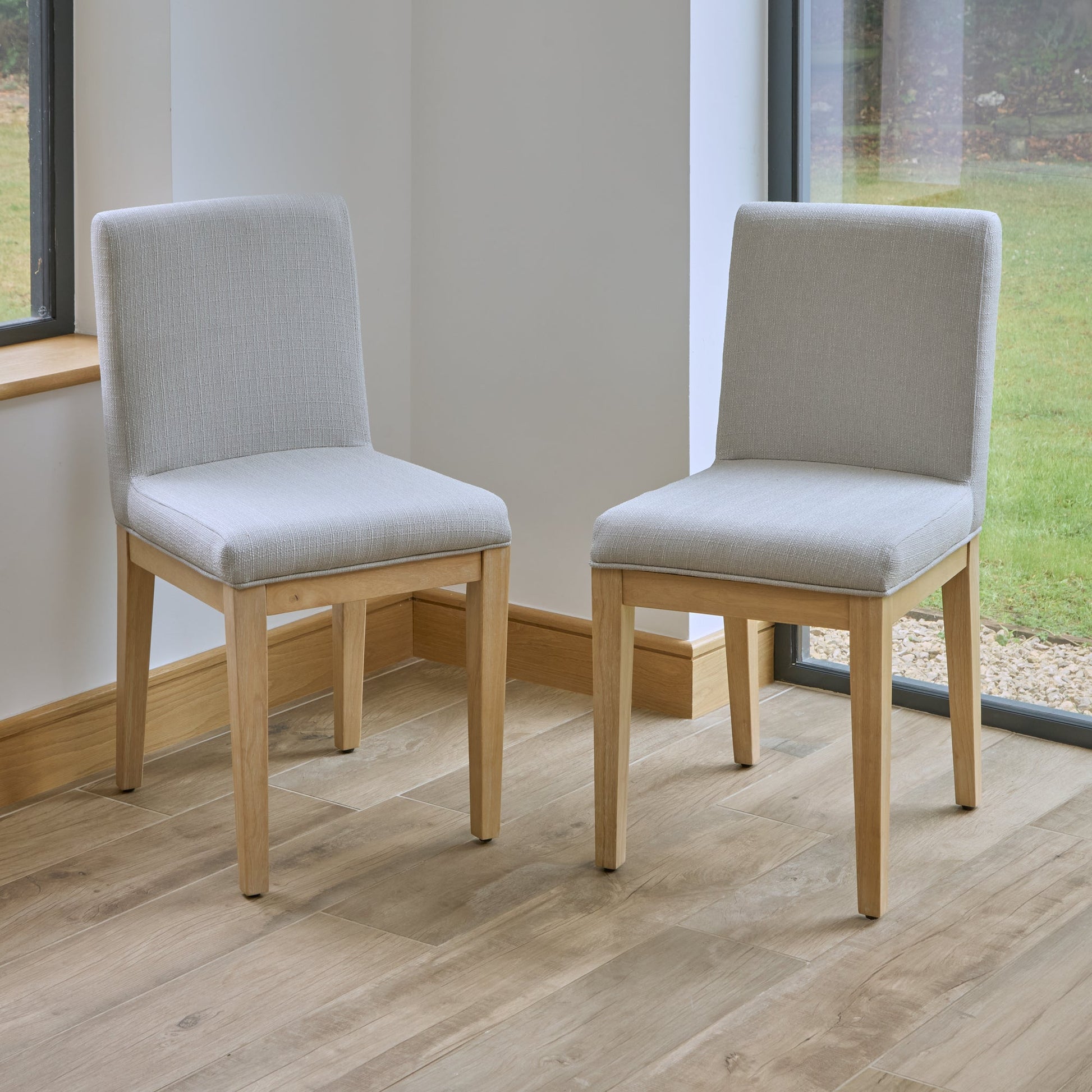 Nolan Fawn Linen Dining Chairs - Set of 2 - Whitewash Oak Legs - Laura James 
