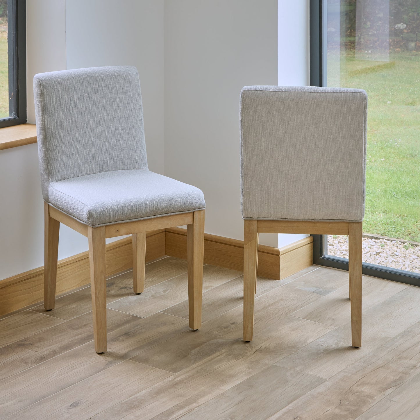 Nolan Fawn Linen Dining Chairs - Set of 2 - Whitewash Oak Legs - Laura James 