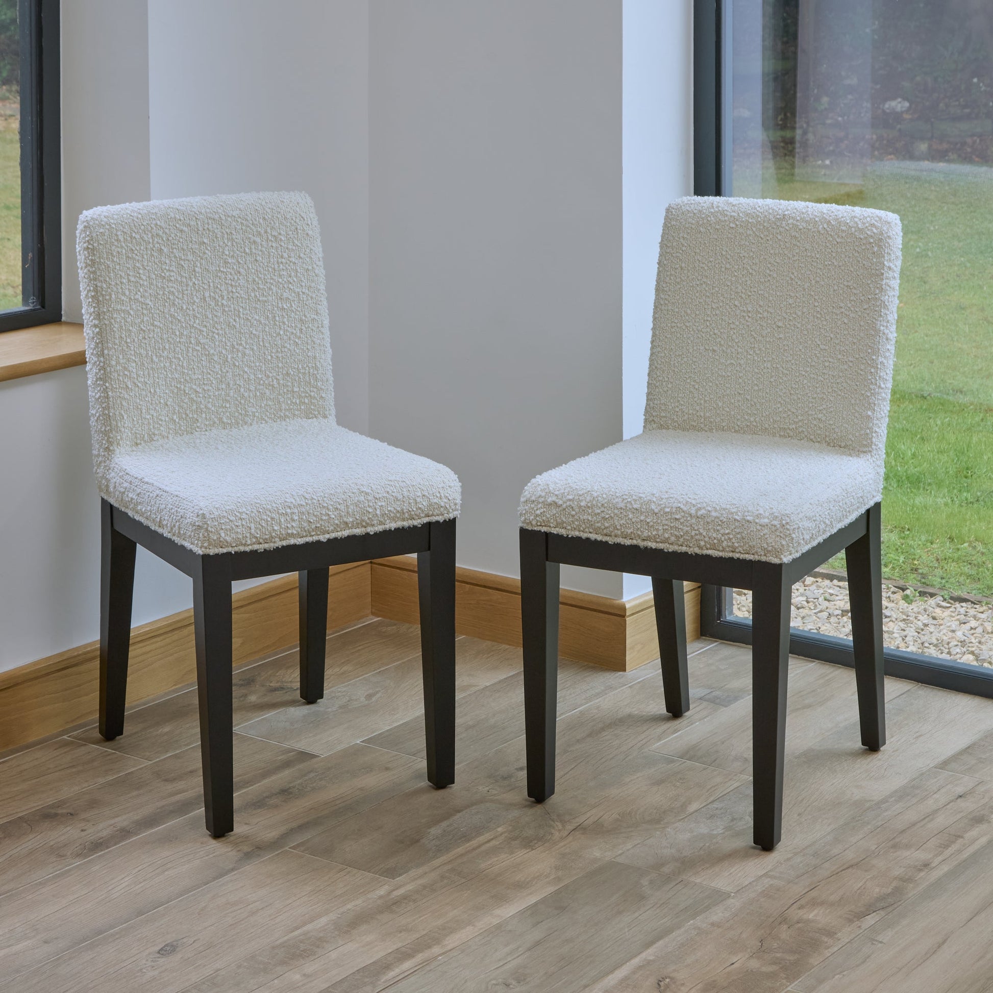 Nolan Off White Boucle Dining Chair -  Set of 2 - Black Oak Legs - Laura James