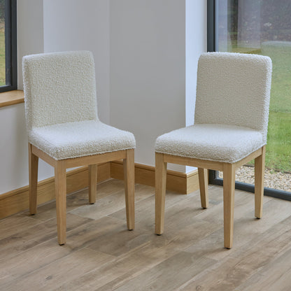 Nolan Boucle Dining Chairs - Set of 2 - Whitewash Oak Legs - Laura James