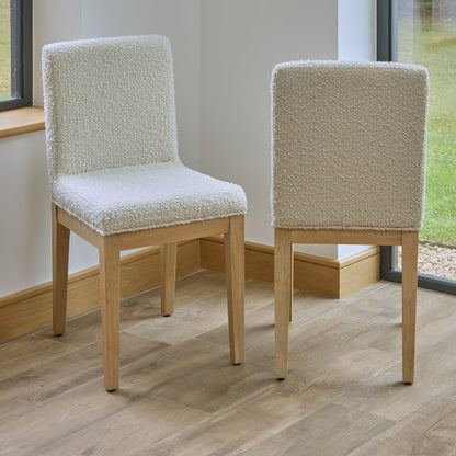 Nolan Boucle Dining Chairs - Set of 2 - Whitewash Oak Legs - Laura James