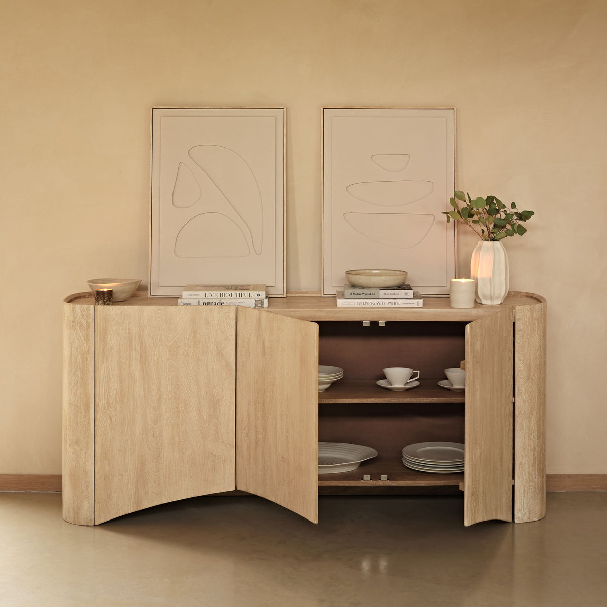 Octavia 3 Door Tall Sideboard - Limewash - Laura James 