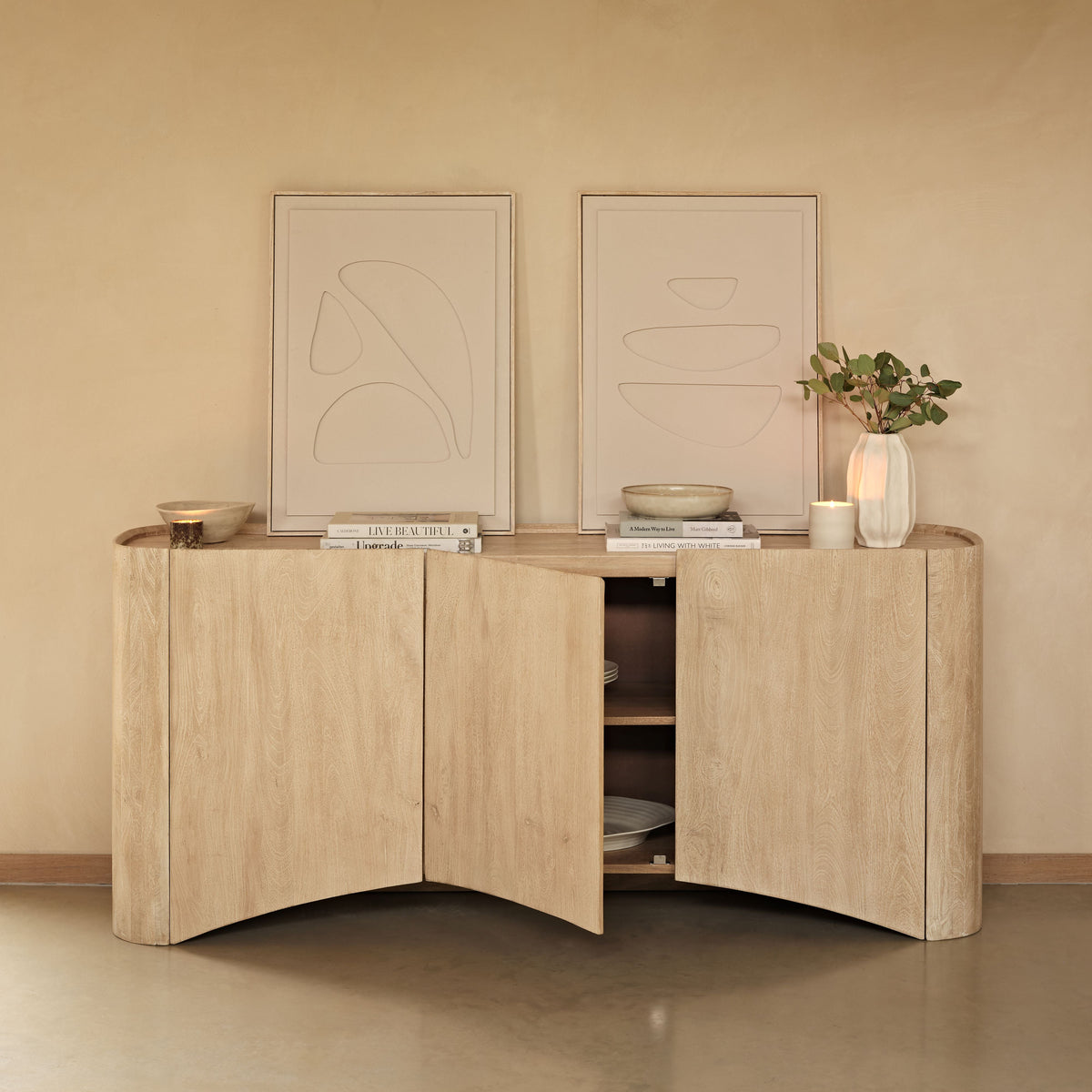 Octavia 3 Door Tall Sideboard - Limewash - Laura James 