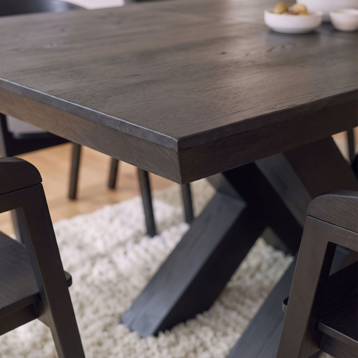 Olivia 160-240cm Black Oak Dining Table Set - 6 Seater - Ella Black Oak Dining Chairs - Laura James 