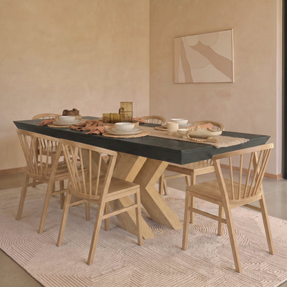 Olivia 160-240cm Black Oak Dining Table Set - 6 Seater - Mabel Dining Chairs - Whitewash Oak Legs - Laura James 