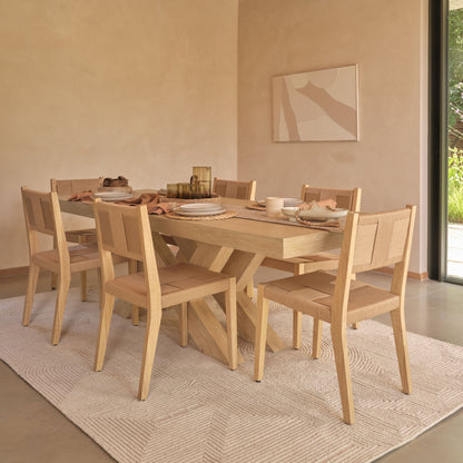 Olivia 160-240cm Whitewash Oak Dining Table Set - 6 Seater - Dinah Natural String Dining Chairs - Whitewash Oak Legs - Laura James 