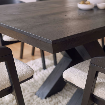 Olivia 160-240cm Black Oak Dining Table Set - 6 Seater - Ella Off White Boucle Dining Chairs - Black Oak Legs - Laura James 