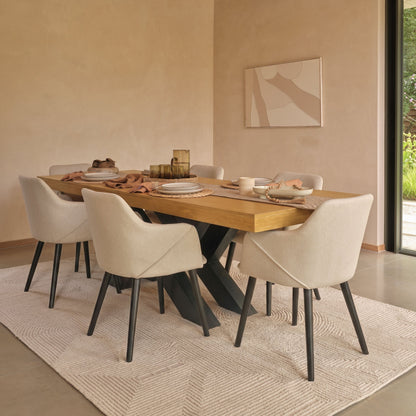 Olivia 160-240cm Pale Oak Dining Table Set - 6 Seater - Freya Sand Dining Armchairs - Black Oak Legs - Laura James 