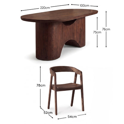 Octavia 220cm Coffee Brown Mango Wood Dining Table Set - 6 Seater - Ella Coffee Brown Armchairs - Laura James Ireland