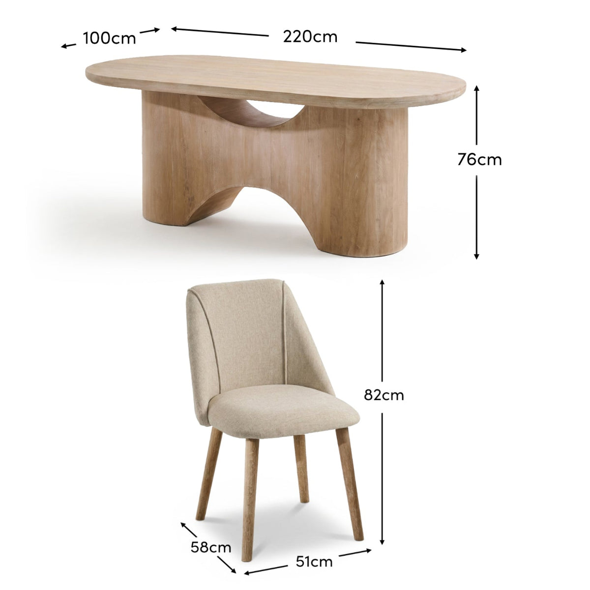 Octavia 220cm Limewash Dining Table Set - 6 Seater - Freya Sand Dining Chairs - Chalked Mango Wood Legs - Laura James 