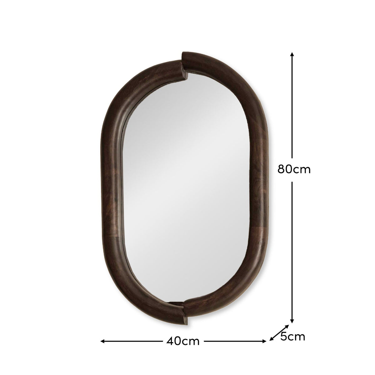 Octavia 80cm Rounded Rectangular Wall Mirror - Coffee Brown Mango Wood - Laura James 