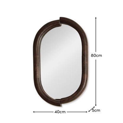 Octavia 80cm Rounded Rectangular Wall Mirror - Coffee Brown Mango Wood - Laura James 