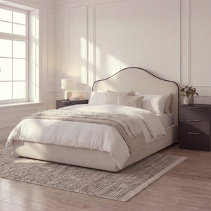 Odette Double Ottoman Bed - Ivory - Jet Black Piping