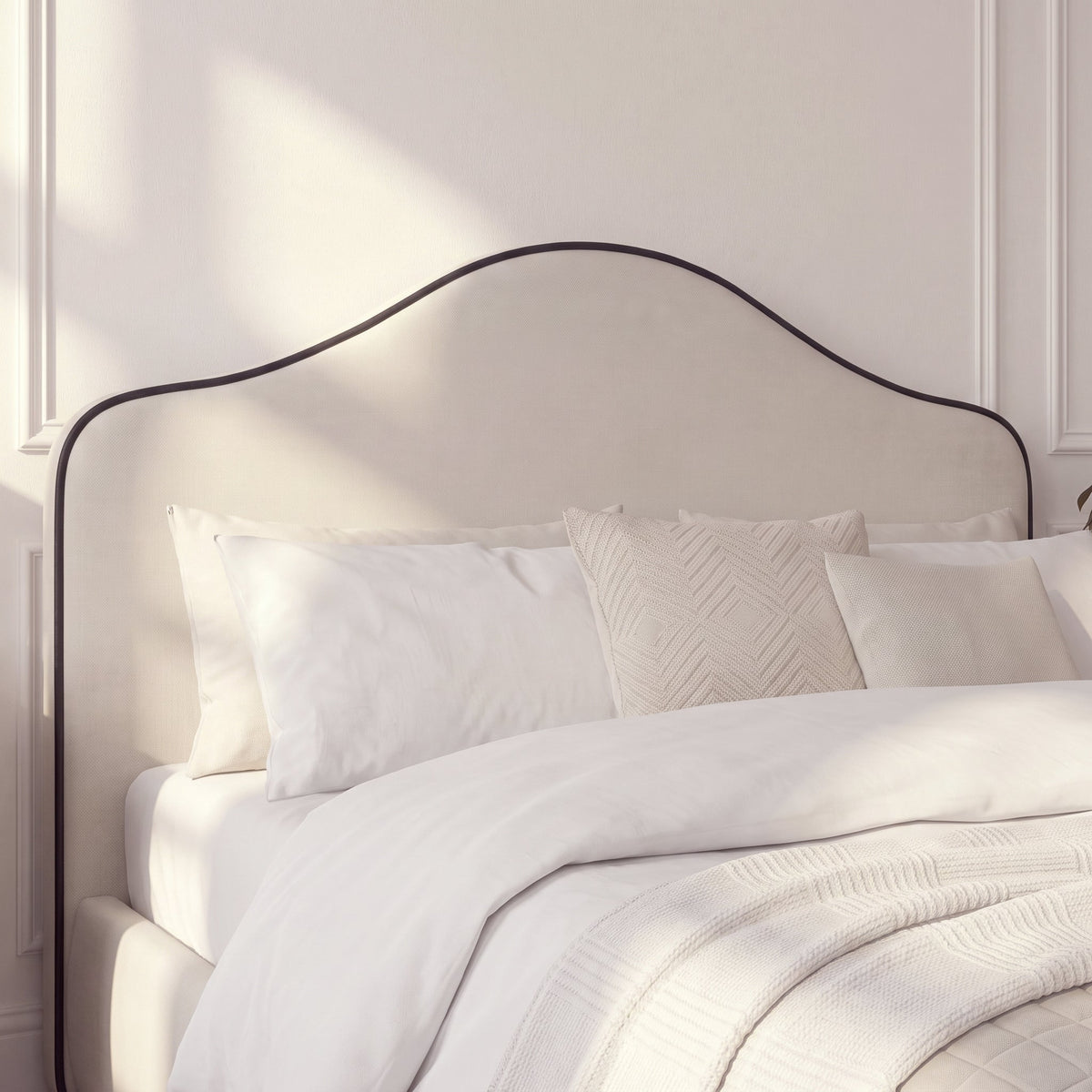 Odette Double Ottoman Bed - Ivory - Jet Black Piping