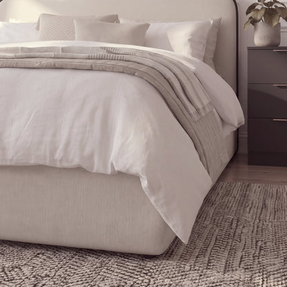 Odette Double Ottoman Bed - Ivory - Jet Black Piping