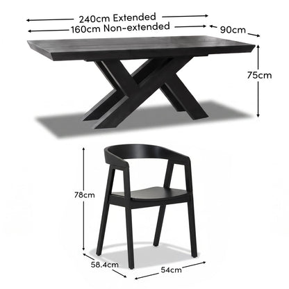 Olivia 160-240cm Black Oak Dining Table Set - 6 Seater - Ella Black Oak Dining Chairs - Laura James 