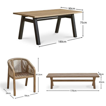 Palm Wooden 6 Seater Dining Table Set with Nala Wooden Dining Chairs and Charlotte  Dining Bench - Laura James 