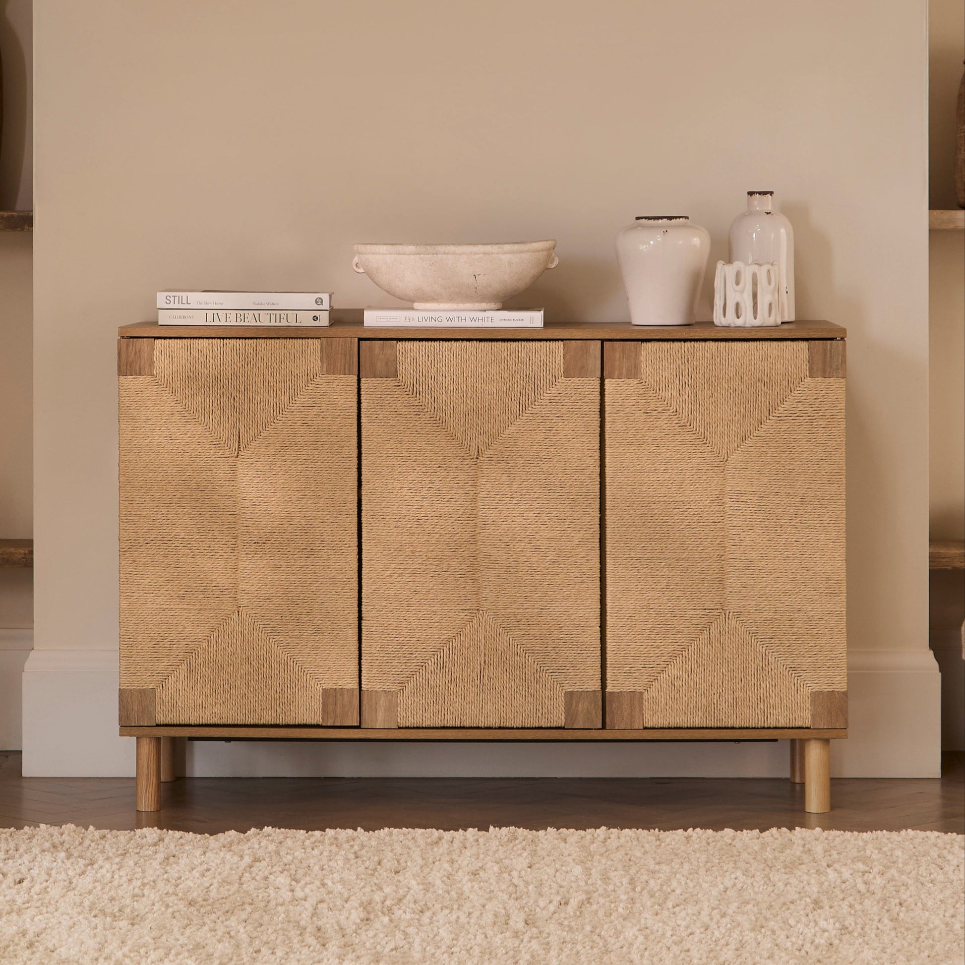 Paloma Natural Weave 3 Door Large Sideboard - Natural Oak - Laura James 