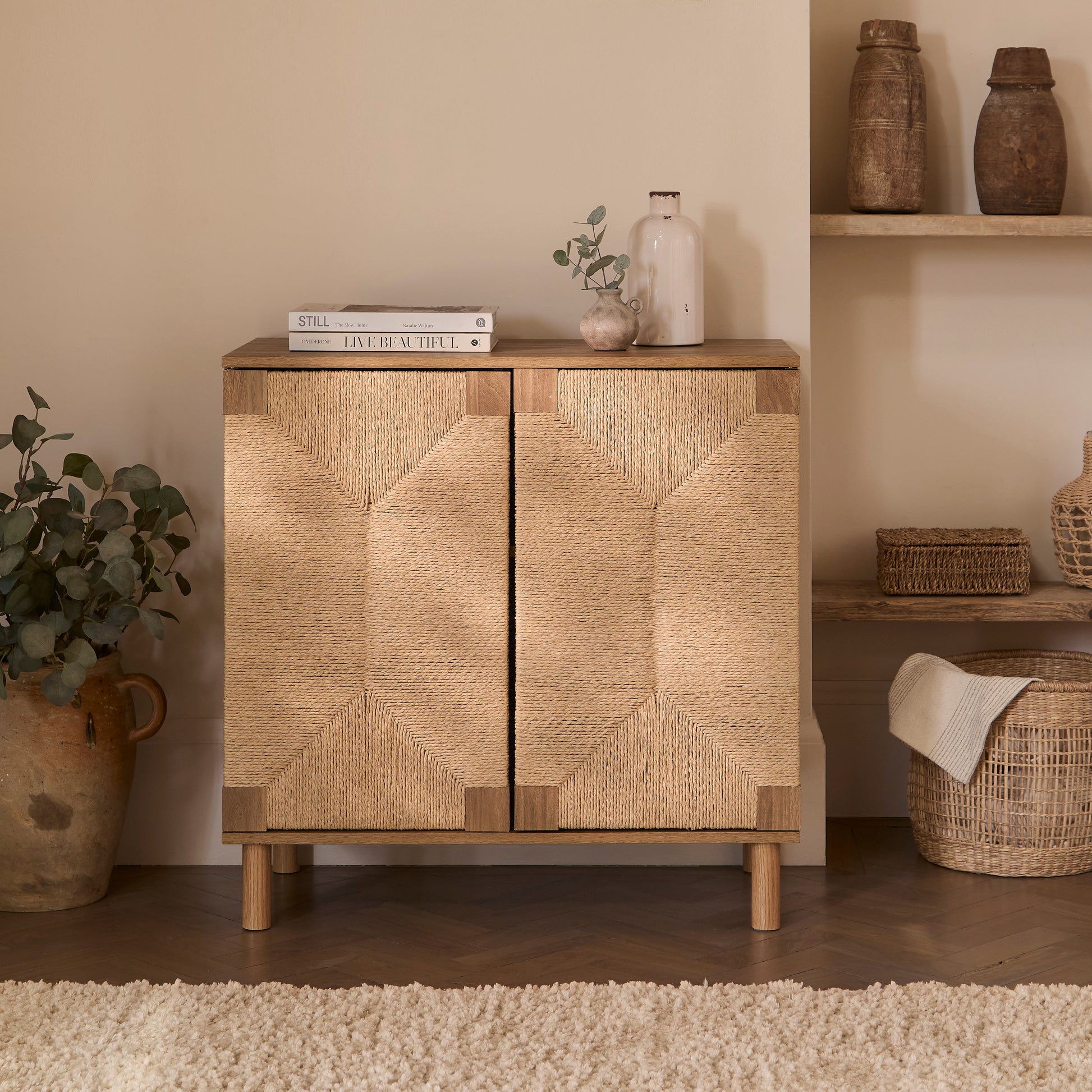 Paloma Natural Weave 2 Door Small Sideboard - Natural Oak - Laura James 