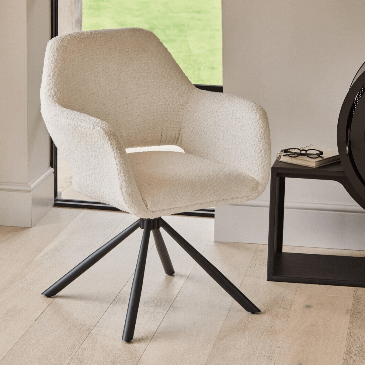 Parker Boucle Office Chair - Black Metal Legs - Laura James 