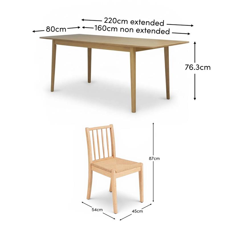 Paul 160-220cm Whitewash Oak Extending Dining Table Set - 6 Seater - 2 Tilly Wood String Dining Chair with 2 Tilly Wood String Dining Bench - Laura James