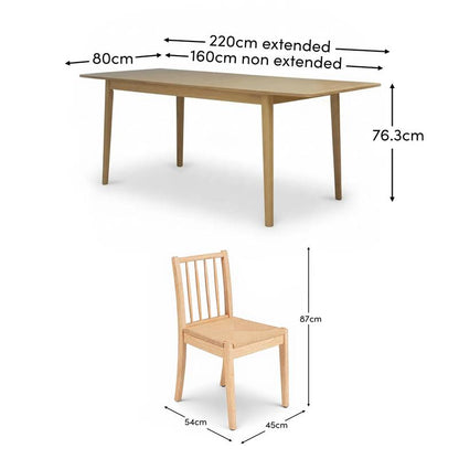 Paul 160-220cm Whitewash Oak Extending Dining Table Set - 6 Seater - 2 Tilly Wood String Dining Chair with 2 Tilly Wood String Dining Bench - Laura James