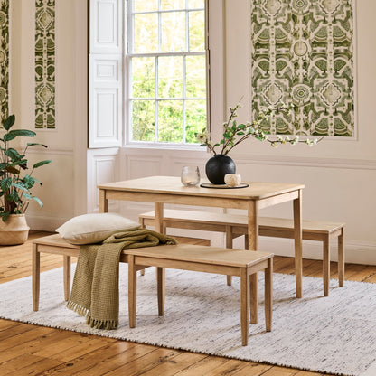 Paul 118-158cm Extending Dining Table with 2 Tilly 150cm Whitewash Oak Benches - Laura James