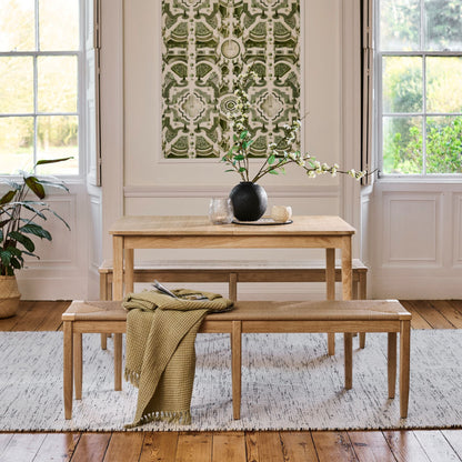 Paul 118-158cm Extending Dining Table with 2 Tilly 150cm Whitewash Oak Benches & Paper Cord - Laura James