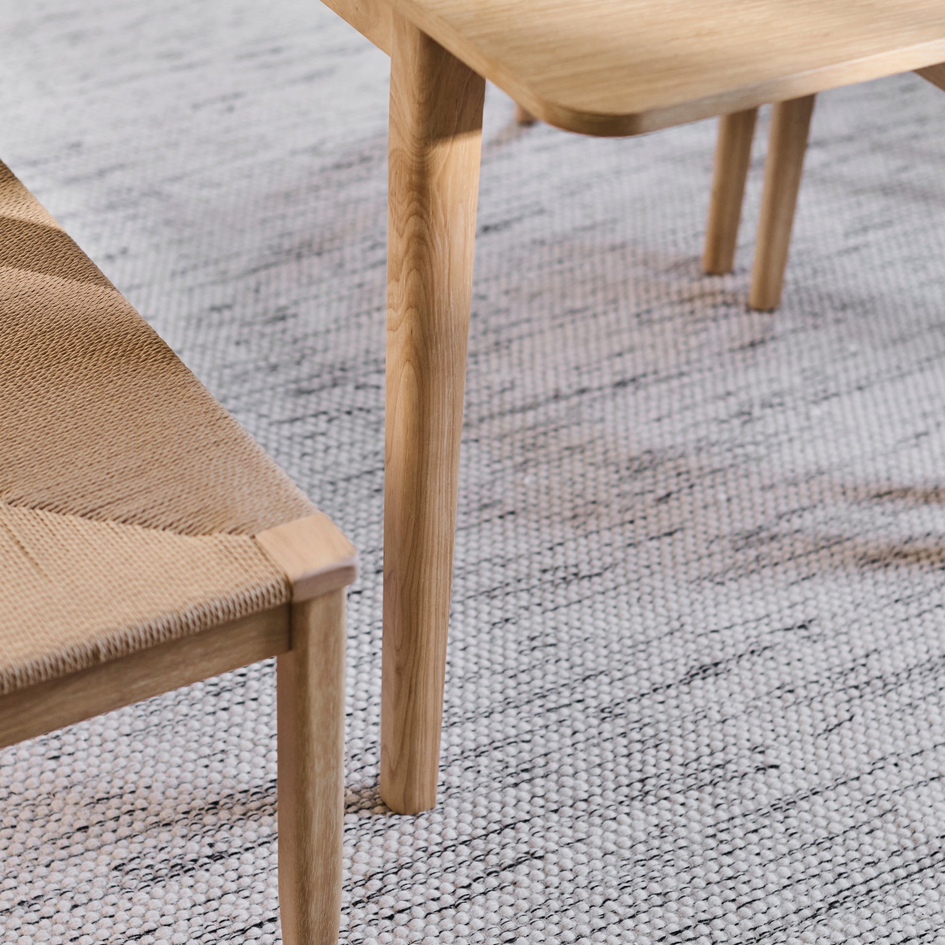 Paul 118-158cm Extending Dining Table with 2 Tilly 150cm Whitewash Oak Benches & Paper Cord - Laura James