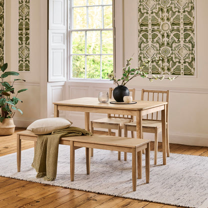 Paul 118-158cm Extending Dining Table & Tilly 150cm Wooden Bench with 2 Tilly 150cm Whitewash Oak Chairs - Laura James