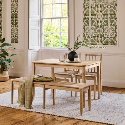 Paul 118-158cm Extending Dining Table & Tilly 150cm Wooden Bench with 2 Tilly 150cm Whitewash Oak Benches & Natural String - Laura James