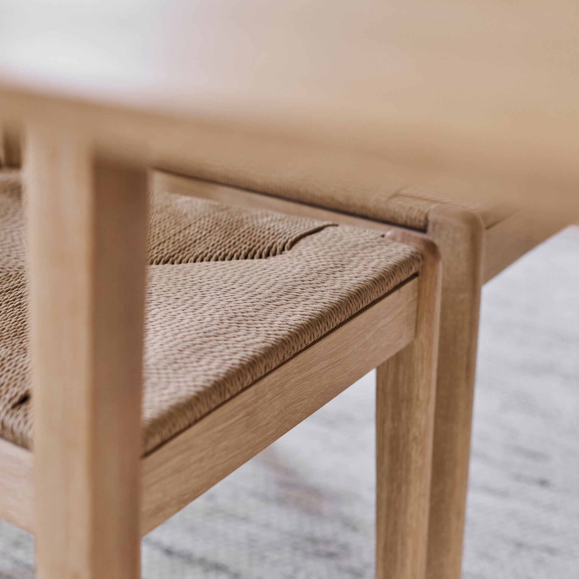 Paul 118-158cm Extending Dining Table & Tilly 150cm Wooden Bench with 2 Tilly 150cm Whitewash Oak Benches & Natural String - Laura James