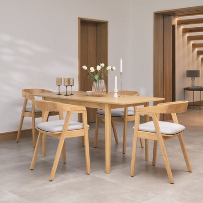 Paul Pale Oak Extending Dining Table Set - 4 Seater - Ella Off White Boucle Carver Chairs - Pale Oak Legs - Laura James