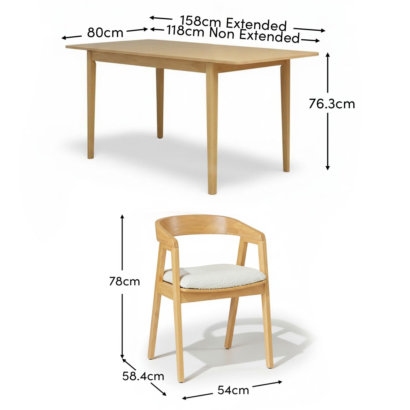 Paul Pale Oak Extending Dining Table Set - 4 Seater - Ella Off White Boucle Carver Chairs - Pale Oak Legs - Laura James