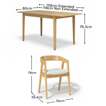 Paul Pale Oak Extending Dining Table Set - 4 Seater - Ella Off White Boucle Carver Chairs - Pale Oak Legs - Laura James