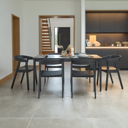 Paul Black Oak Extending Dining Table Set - 6 Seater - Ella Black Oak Carver Chairs- Laura James