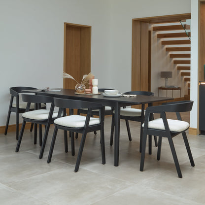 Paul Black Oak Extending Dining Table Set - 6 Seater - Ella Off White Boucle Carver Chairs - Whitewash Oak Legs - Laura James