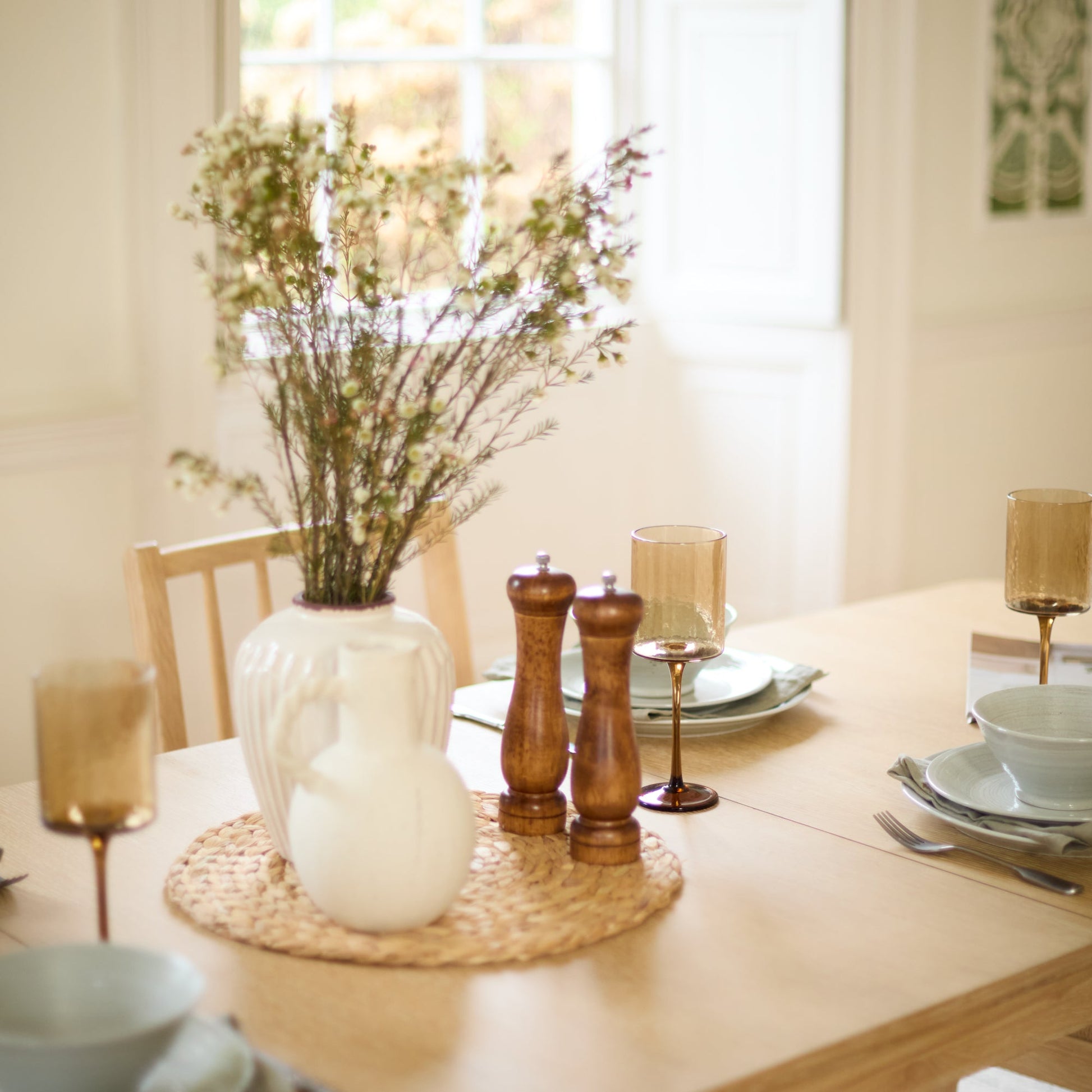 Paul 160-220cm Whitewash Oak Extending Dining Table Set - 6 Seater - Tilly Wood String Dining Bench - Laura James