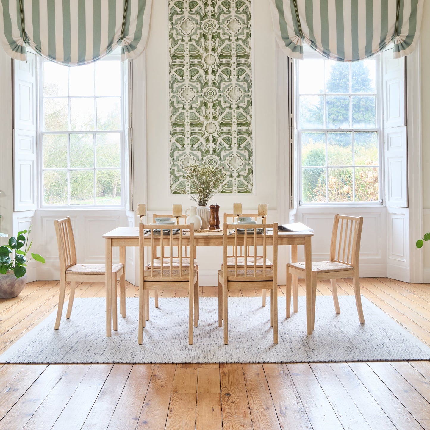 Paul 160-220cm Whitewash Oak Extending Dining Table Set - 6 Seater - Tilly Wood String Dining Bench - Laura James