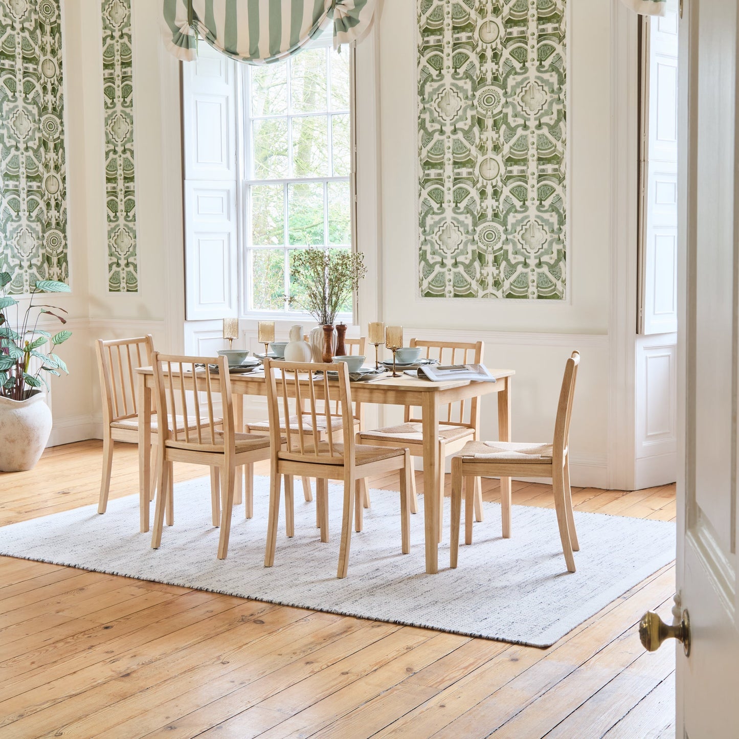 Paul 160-220cm Whitewash Oak Extending Dining Table Set - 6 Seater - Tilly Wood String Dining Bench - Laura James