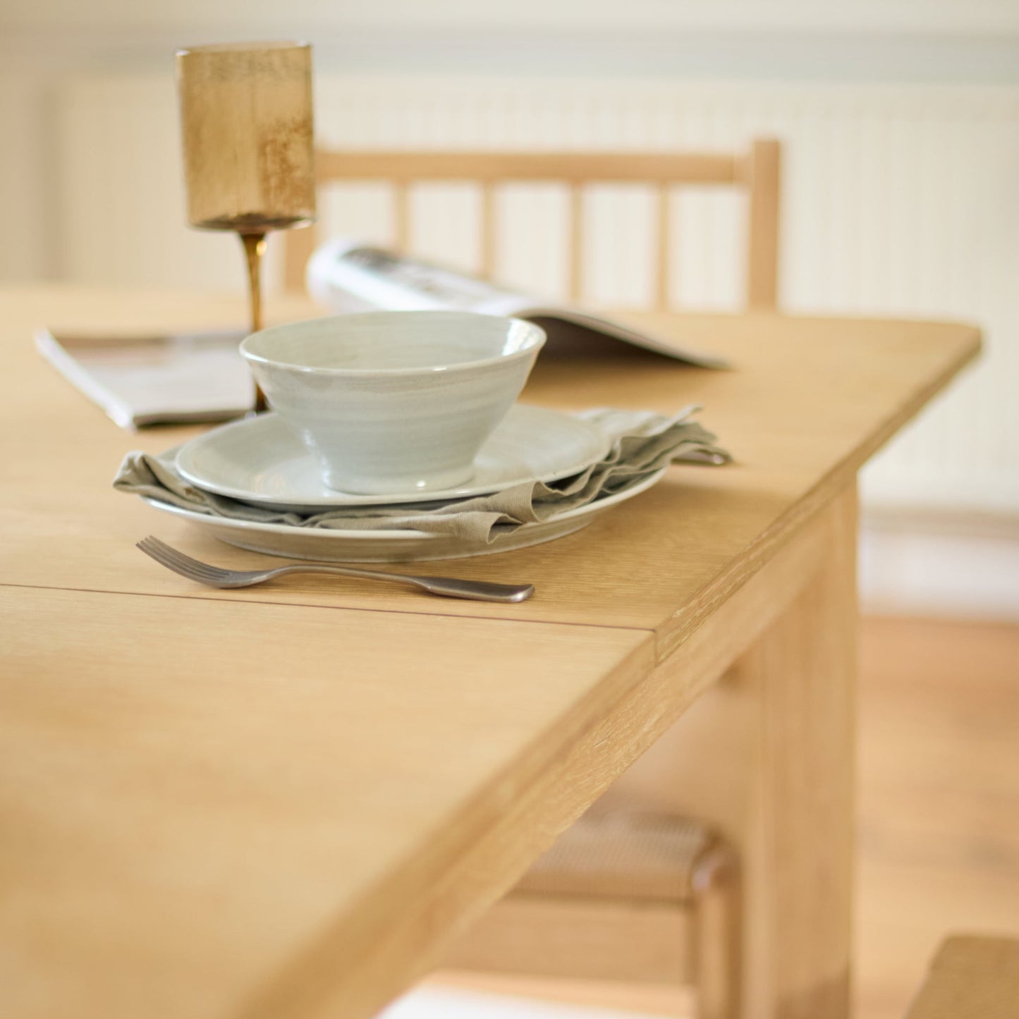 Paul 160-220cm Whitewash Oak Extending Dining Table Set - 6 Seater - Tilly Wood String Dining Bench - Laura James
