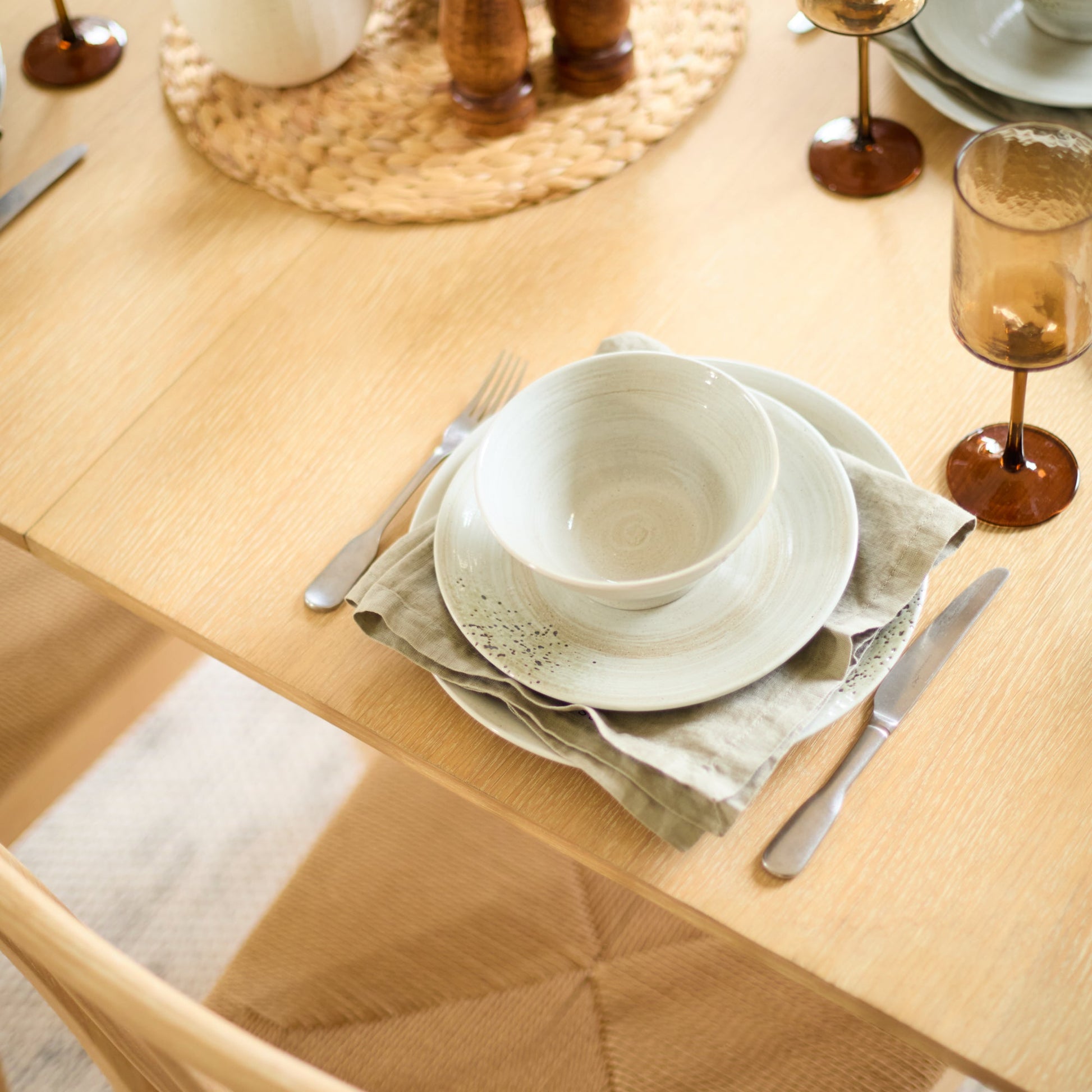 Paul 160-220cm Whitewash Oak Extending Dining Table Set - 6 Seater - Tilly Wood String Dining Bench - Laura James
