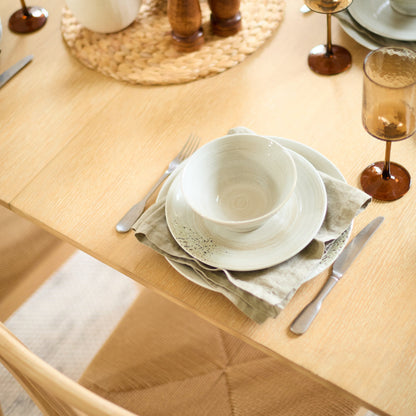 Paul 160-220cm Whitewash Oak Extending Dining Table Set - 6 Seater - Tilly Wood String Dining Bench - Laura James