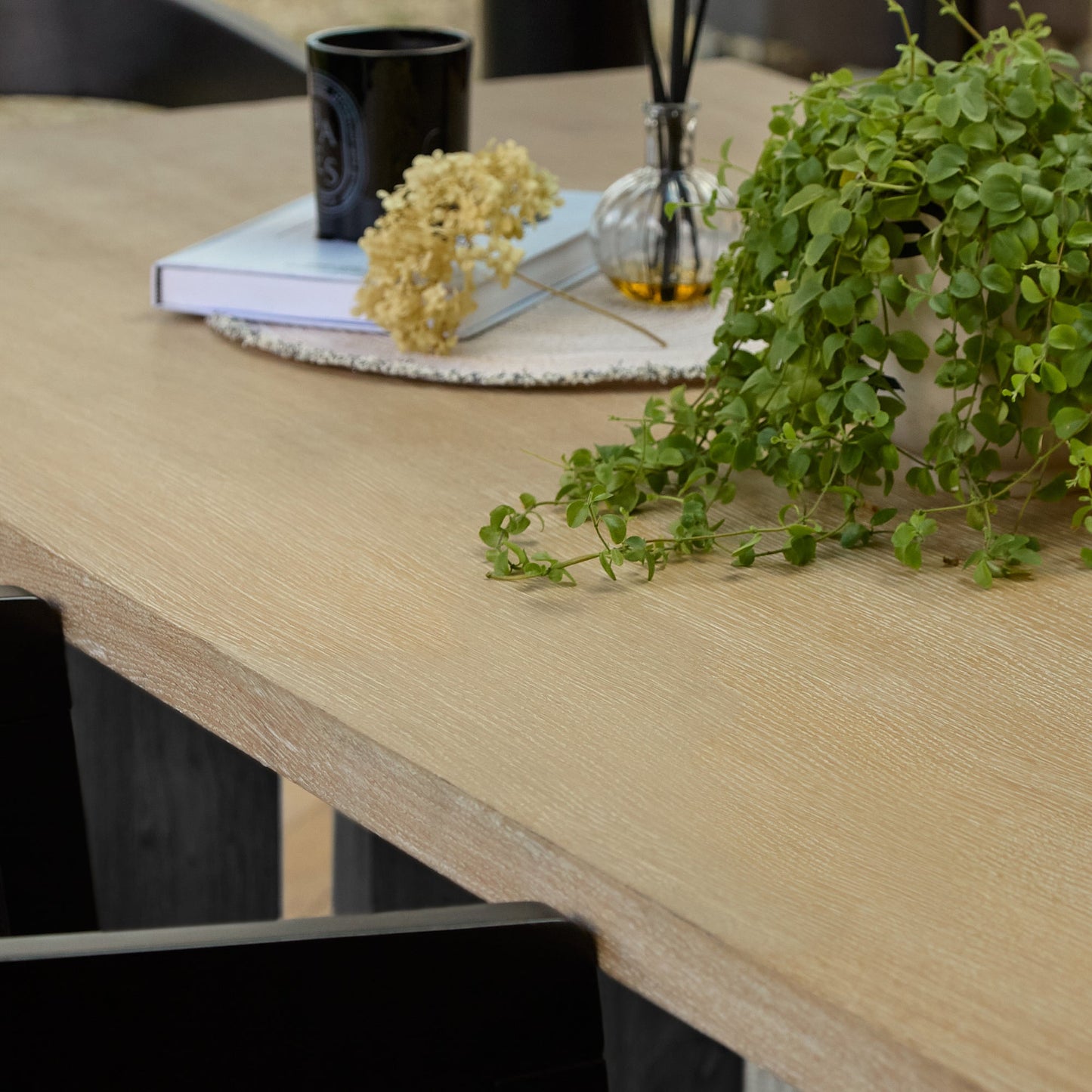 Priya Whitewash Wood Rectangular Dining Table with Black Legs - Laura James
