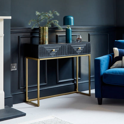 Rayna Black Mango Wood 2 Drawer Console Table