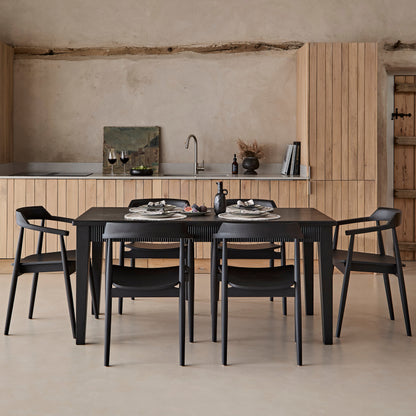 Raleigh Black Oak Rectangular Dining Table Set - 6 Seater - Carter Black Oak Dining Armchairs - Laura James 