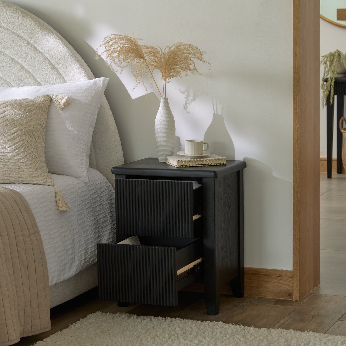 Raleigh Black Oak 2 Drawer Bedside Table - Laura James