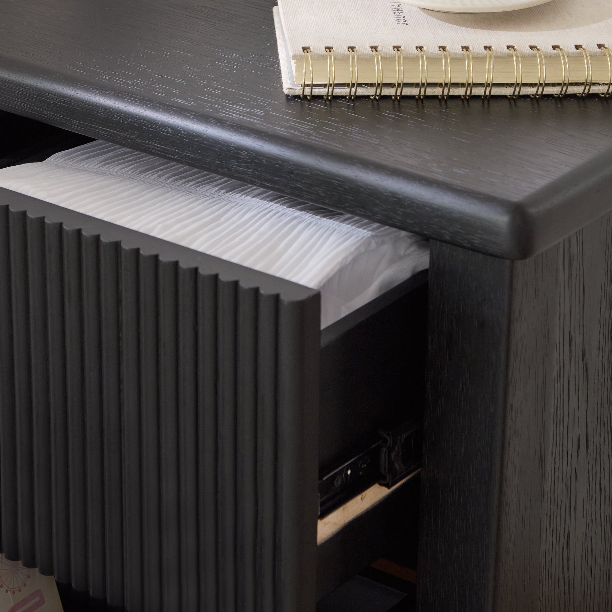 Raleigh Black Oak 2 Drawer Bedside Table - Laura James